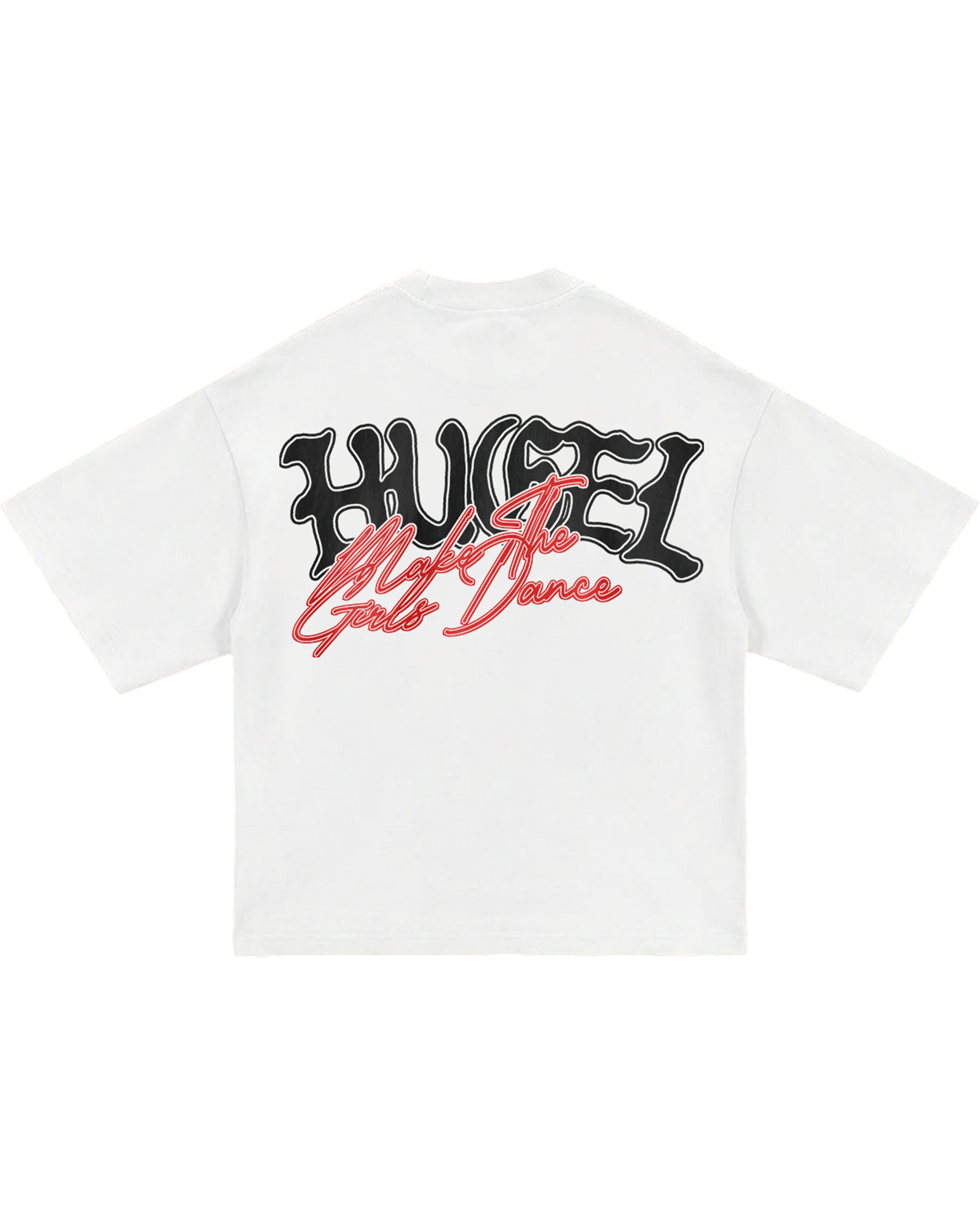 HUGEL X MAKE THE GIRLS DANCE TEE - WHITE / RED – mtgdstudios